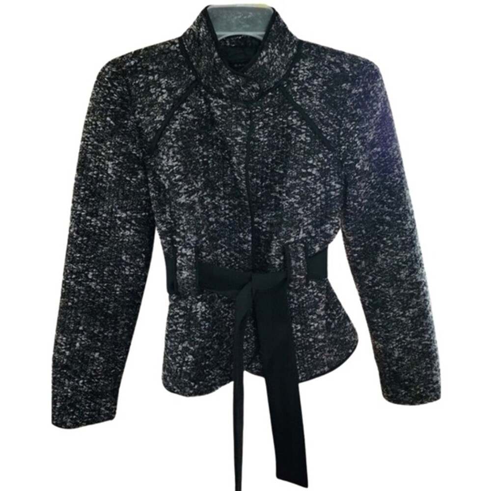 Sandro Petite Belted Marled Tweed Jacket Peplum Waist Women's Petite Small